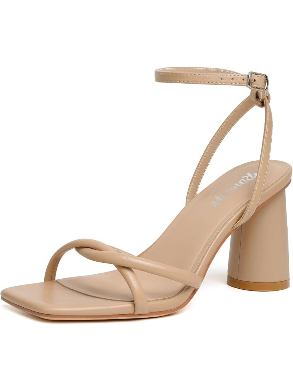 Women's Nude Light Chunky Square Open Toe Strappy Ankle Strap High Heeled Sandal